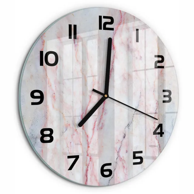 TULUP Wandklok - Marmer Moderne Wandklok Glas - fi30 cm - Beige Wandklok Glas Decoratie - Zwarte handen - Ronde Klok - Glazen Wandklok Design - Klok Glas Met Opdruk