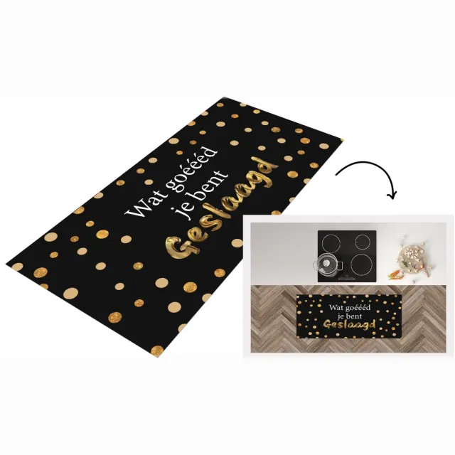 KitchenYeah Keukenloper - Loper keuken - Quote - Geslaagd - Goud - Keukenloper vinyl Multicolor