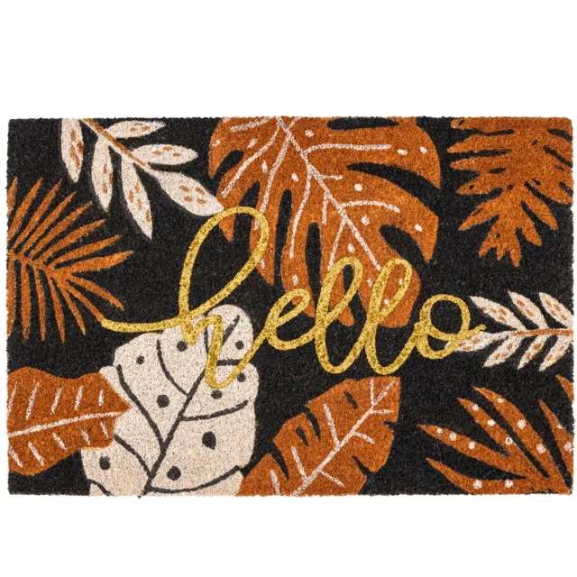 Hamat Ruco Glitter Hello Leaves 40 x 60 cm - Kokosmat - Deurmat Binnen - Kokos Deurmat - Geïmplanteerd - Vinyl Onderzijde Naturel/Veelkleurig
