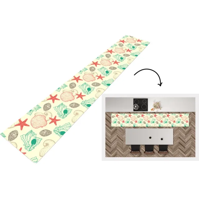 KitchenYeah Keukenloper - Keukenmat - Schelpen - Zeester - Strand - Vintage - Patroon - Keuken vloerkleed Multicolor
