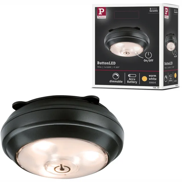 Paulmann LED-kastverlichting Batterij ButtonLED incl. schakelaar 88 mm 70lm 3000K dimbaar Antraciet