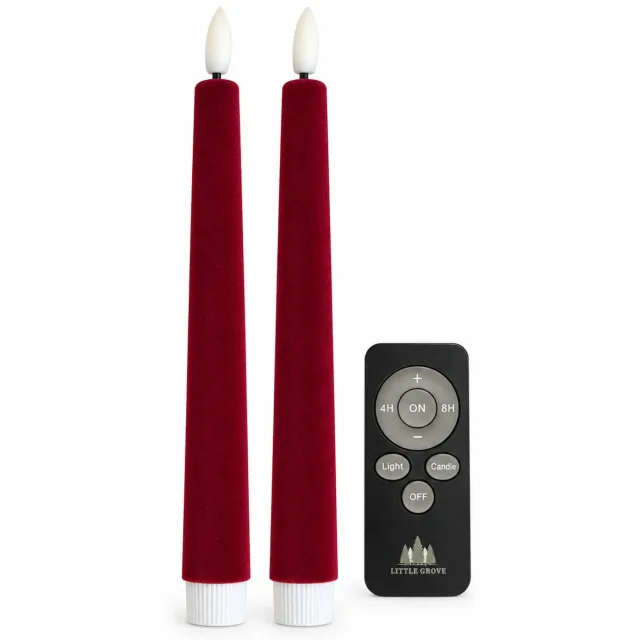 Little Grove set van 2 velours LED-dinerkaarsen - 22,5 cm - Burgundy