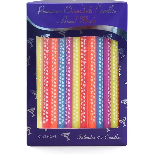 Cazenove Premium Hanukkah Candles, Multicolour Dreidel Art, 45 Pack, 14cm