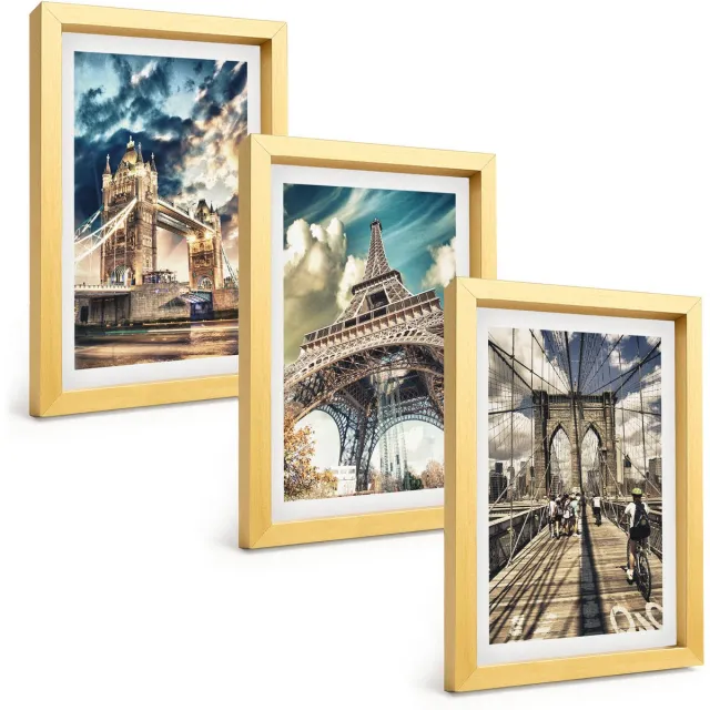 TULUP 4-Delige Schilderij Set - Bruggen en torens in Europese steden - 20 x 30 cm - Muurdecoratie - Wanddecoratie - Slaapkamer - Moderne Wanddecoratie Gouden lijst