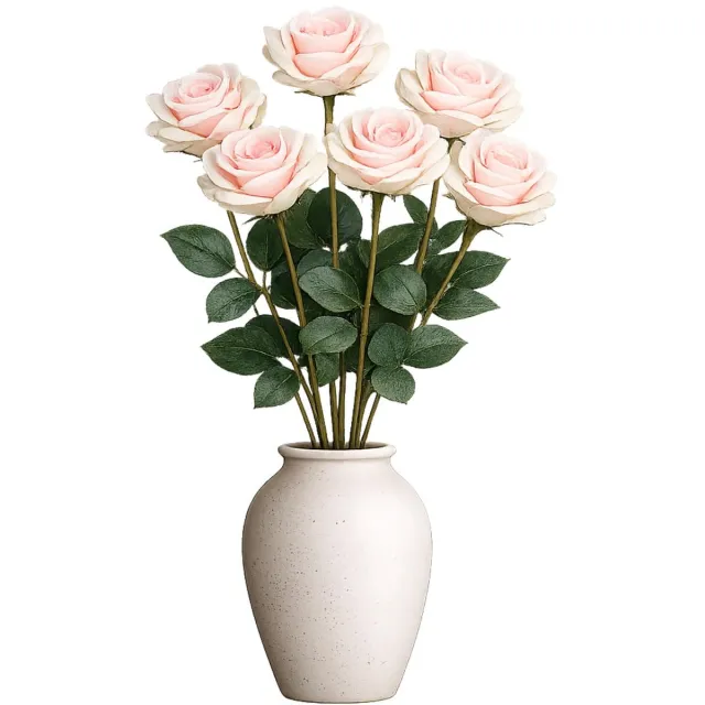 Mica Decorations Kunstbloem Roos Valentine - 6x - H59 cm - lichtroze - kunststof - stelen kunstbloemen - boeket - rozen bloemetjes - Valentijnsdag