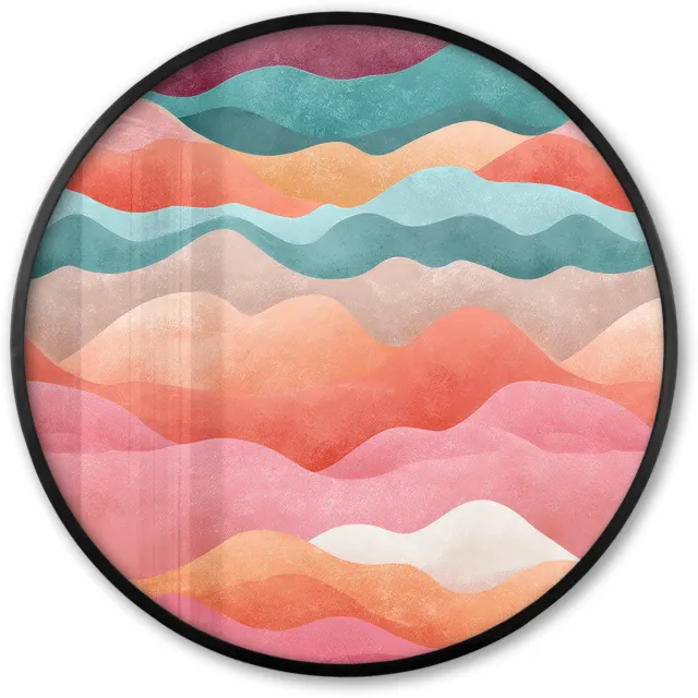FrameYourWall Poster in lijst Rond - Fotolijst 80x80 cm - Posters - Golven - Kleurrijk - Abstract - Ronde posterlijst zwart - Decoratie - Wanddecoratie woonkamer - Muurdecoratie slaapkamer