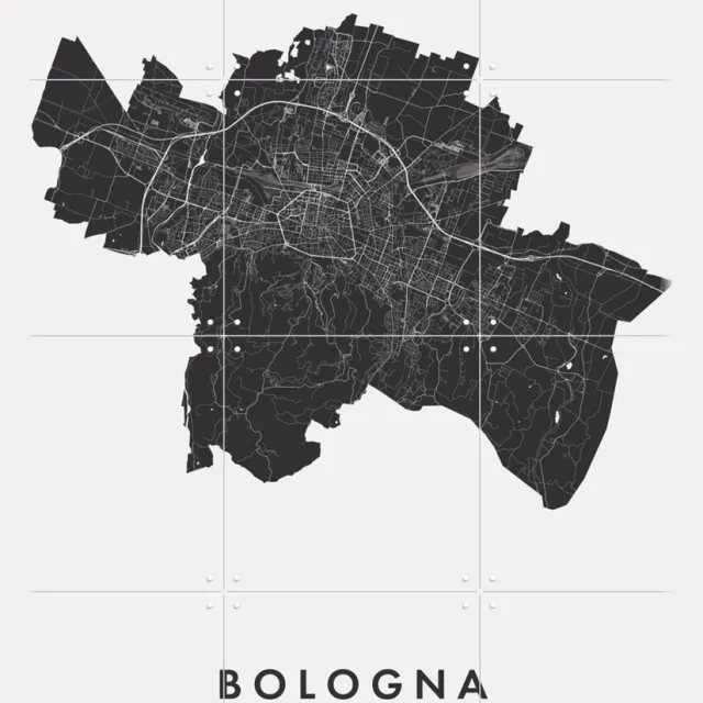 IXXI Bologna City Map, Kunst in Kaart - 60 x 80 cm - Grote wanddecoratie en posters - Grafisch Ontwerp, Technische Tekening, Minimalisme, Eetkamer Zwart en wit / Monochroom / Zwart