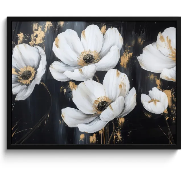FrameYourWall Poster in lijst - Fotolijst 70x50 cm - Posters - Bloemen - Wit - Abstract - Posterlijst zwart - Decoratie - Wanddecoratie woonkamer - Muurdecoratie slaapkamer Bloemen - Abstract