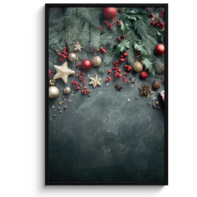 FrameYourWall Poster in lijst - Fotolijst 80x120 cm - Posters - Kerstomlijsting - Hulst - Kleurrijk - Posterlijst zwart - Decoratie - Wanddecoratie woonkamer - Muurdecoratie slaapkamer - Kerstversiering - Kerstdecoratie voor binnen - Kerstmis