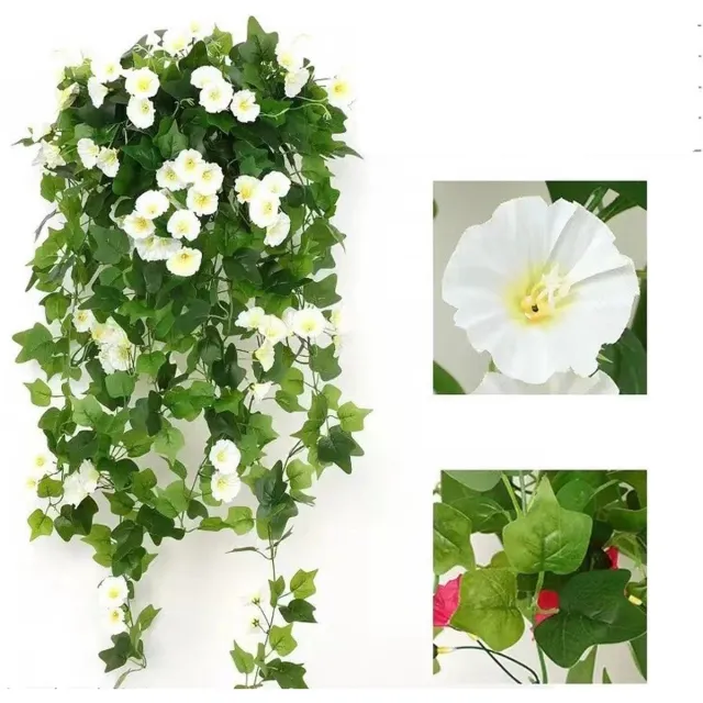 iBright Kunsthangplant met bloemen - Petunia Kunst Hangplant Met 44 Witte Bloemen - 25 x 8 x 90 cm - Kunstbloemen - Kamer Decoratie - Nepplanten