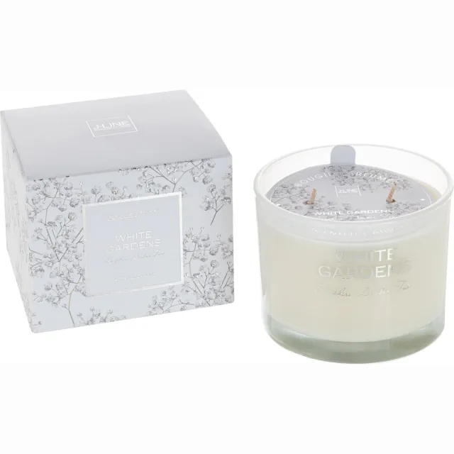 J-Line geurkaars White Gardens – Sapphire Amber Tea – wit - small - 30U