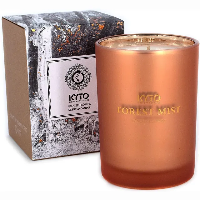 Kyto geurkaars Waldnebel Ginger Flower grijs-bruin, 45 uur brandtijd – ontspanning, cadeau en woondecoratie, geur: gember & ananas