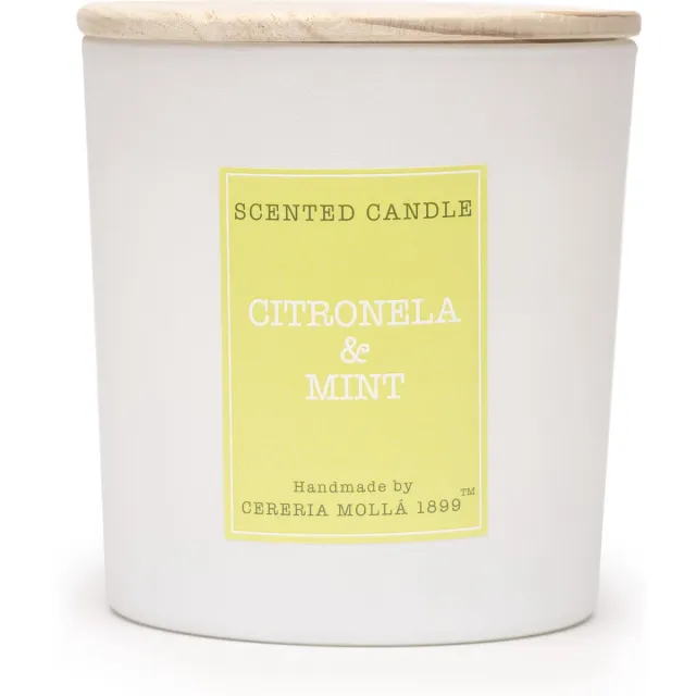 Cereria Mollà 1899 geurkaars 230 gram Citronella & Mint 50 branduren. wit met licht groen etiket