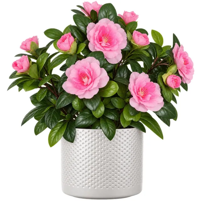 Mica Decorations Kunstplant - Azalea roze - H27 cm - in witte bloempot - keramiek - complete set van pot en plant - decoratie stuk