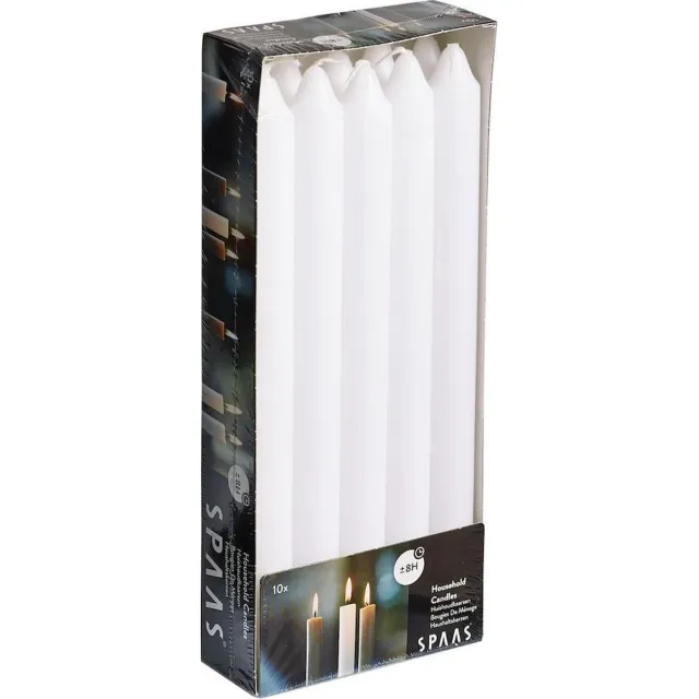 Spaas Dinerkaarsen wit - 10x stuks - 24 cm - 8 branduren - lange kaarsen - tafelkaarsen