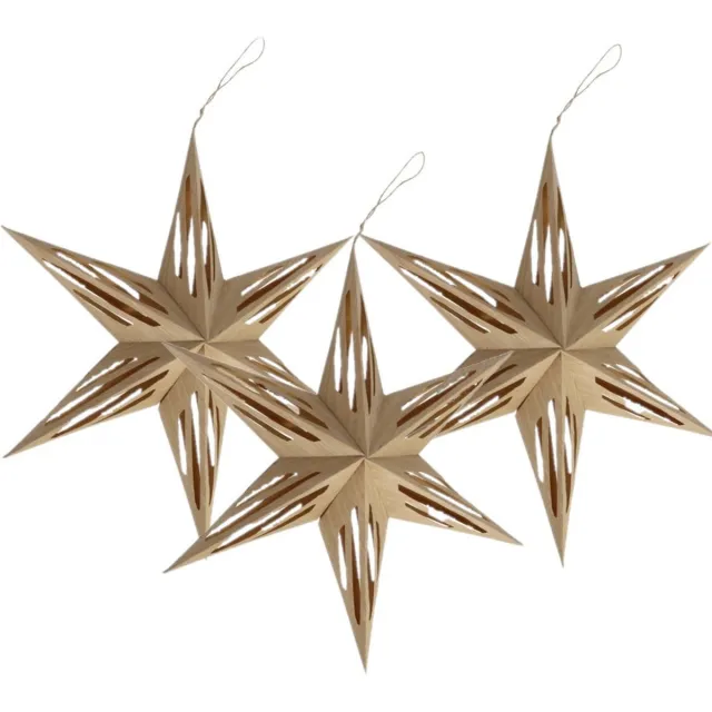 Gerimport Papieren kerstster lampion lichtbruin 30 cm - 3x stuks - kerstdecoratie - sfeervol - papier - feestelijk