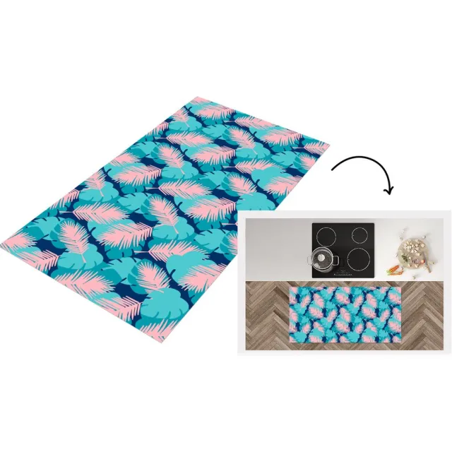 KitchenYeah Keukenloper - Loper keuken - Patroon - Jungle - Blad - 120x60 cm - Keukenloper vinyl Multicolor