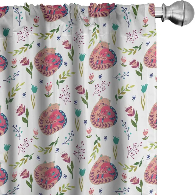 ABAKUHAUS kattengordijnen – Scandi-kunst – 2x75x225 cm – microvezel, wit/multicolor