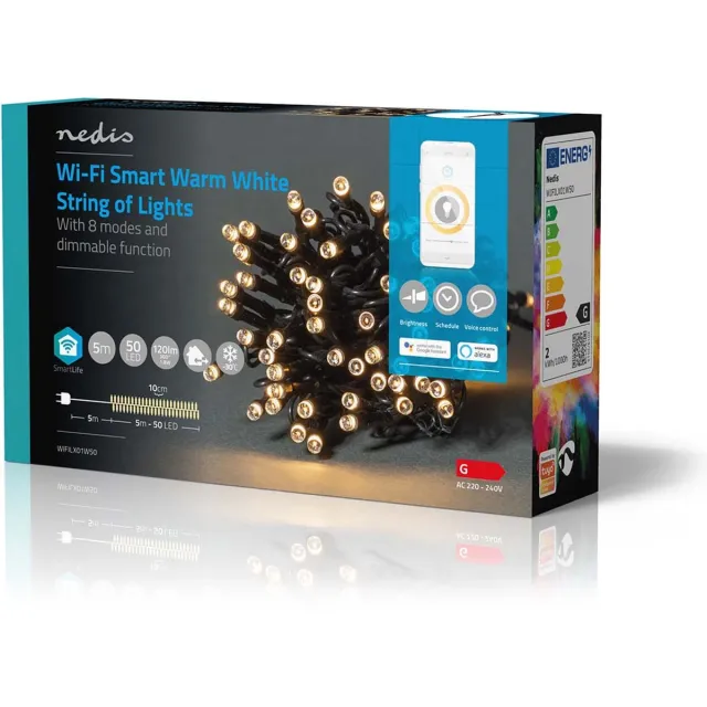 Nedis SmartLife-kerstverlichting - Koord - Wi-Fi - Warm Wit - 50 LED's - 5.00 m - Android / IOS