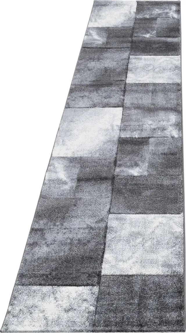 Ayyildiz Laagpolig vloerkleed met ruitpatroon, grijs, geschikt voor de woonkamer, met een jute achterkant, afmetingen: 80 x 300 cm