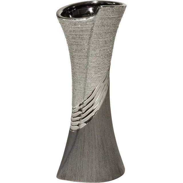 Gilde Moderne vaas keramische vaas tafelvaas decoratieve vaas vaas grijs zilver met reliëf, 8x10x19 cm