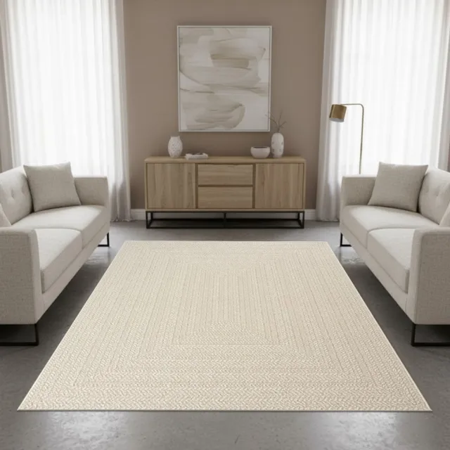 TapisTrend Designer tapijt Crème 80x150 cm Modern vloerkleed Jute met gevlochten effect en concentrische geometrische vormen voor woonkamer, slaapkamer en eetkamer Beige