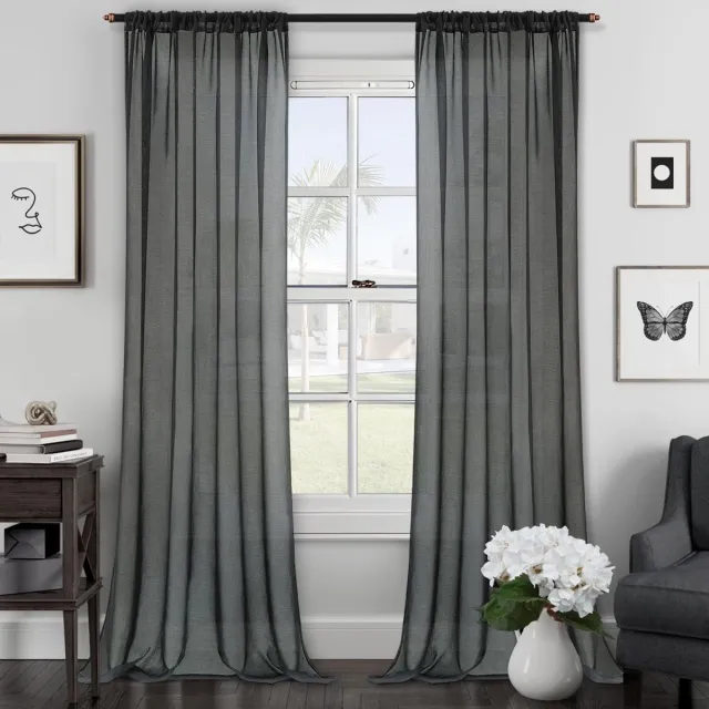 Ibenzoa Elegante Halftransparante Linnenlook Gordijnen met Oogjes voor Diverse Ruimtes, 225 x 140 cm, Set van 2 Stuks antraciet
