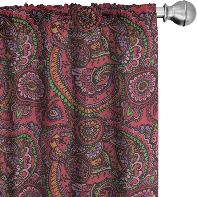 ABAKUHAUS Paisley Raamdecoratie Set 2x75×175 cm – Donker Koraal Groen Dunkle Korallenorange Grün