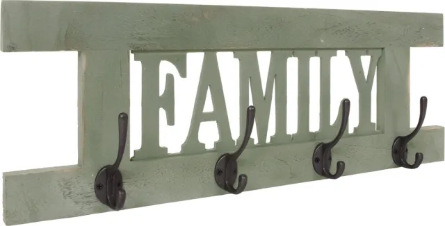 Cosmo Casa Kapstok - Family - Kapstokpaneel - Shabby - Look Vintage 60x21cm - Groen - Shabby