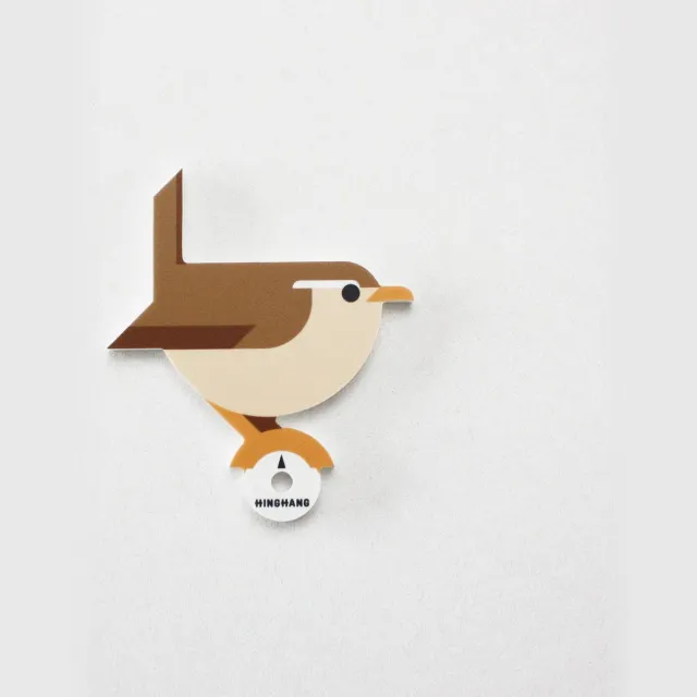 Hinghang Vogel Wandhaak / Kapstok haken - Winterkoning bruin, oranje, beige