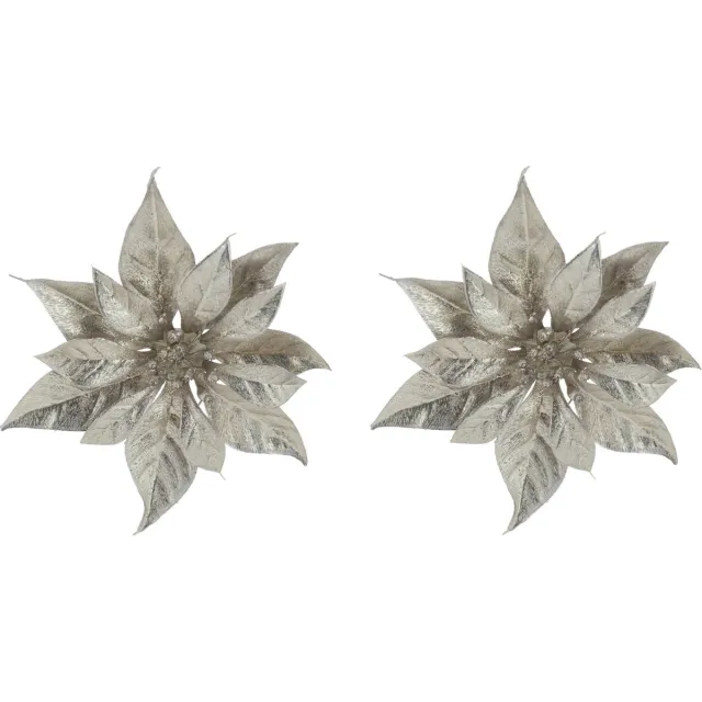 Cosy&Trendy Decoratie bloem kerststerren - 2x stuks - champagne glitter - op clip - 18 cm - kerstboomversiering