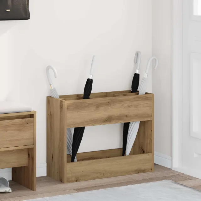 vidaXL Paraplu Standaard Artisan Eiken 65 x 24 x 50 cm Bewerkt hout Bruin