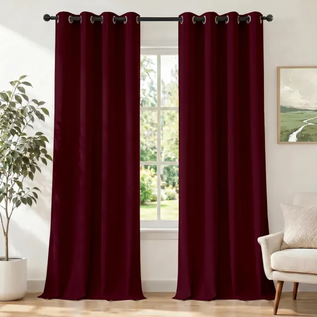 Famanu Verduisterende gordijnen set van 2, 140 x 180 cm, thermisch gordijn met ringen, ideaal voor slaapkamer en woonkamer, zorgt voor privacy en energiebesparing Bordeauxrood