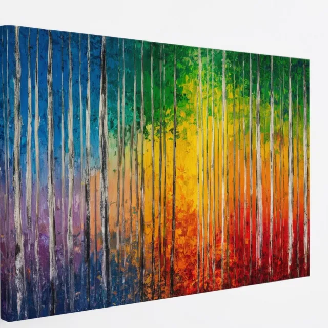 Saammp Canvas Schilderij - Kleurrijk - Abstract bos - Landschap - Natuur - 90x60 - Foto op canvas - Wanddecoratie - Muurdecoratie Woonkamer - Slaapkamer decoratie - Canvas Print Multicolor