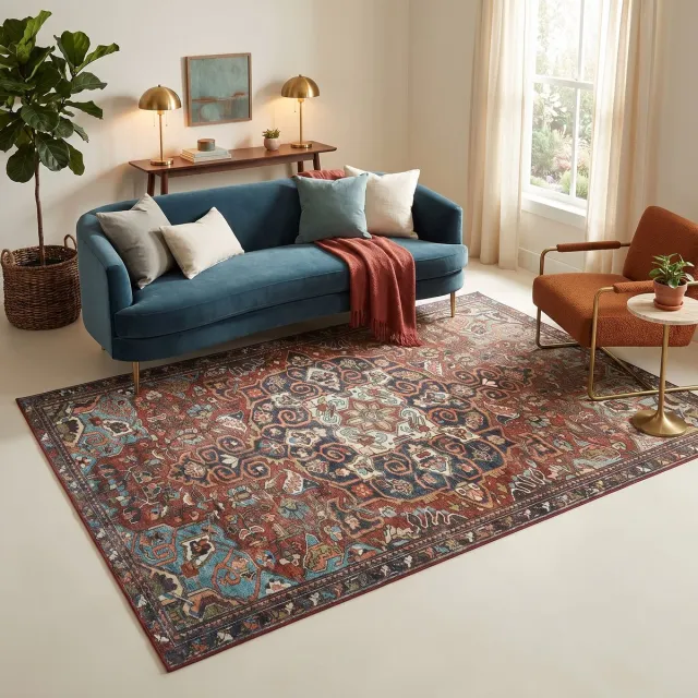 Tapiso Ispahan Vloerkleed Oosters Klassiek Vintage Medaillon Antislip Roestbruin Woonkamer Slaapkamer Oeko-Tex 120x170