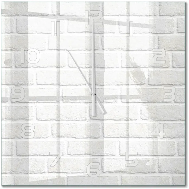 TULUP Wandklok - Bakstenen muur Decoratieve Glazen Klok - 60x60 cm - Wit Glazen Wandklok Design - Witte handen - Vierkante Klok - Glazen Klok Met Print - Wandklok Glas Met Motief