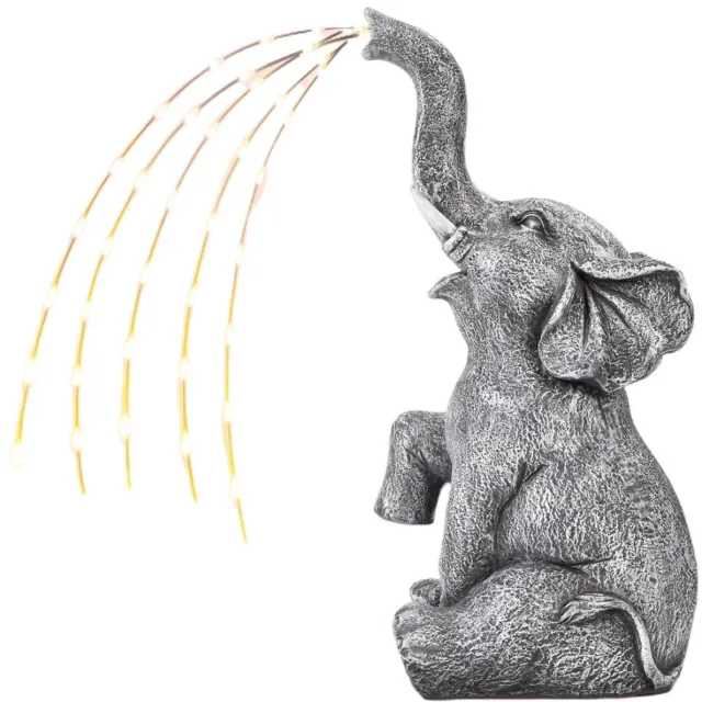 Tovbmup Standbeeld - Olifantenpopbeeld - Tuindecoratie - Zonne-LED-lamp - Moederdagcadeau - Verjaardagscadeau Grijs