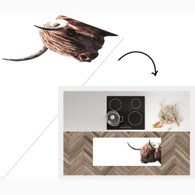 KitchenYeah Keukenloper - Loper keuken - Schotse hooglander - Dieren - Hoorn - Wit - Keukenloper vinyl Multicolor