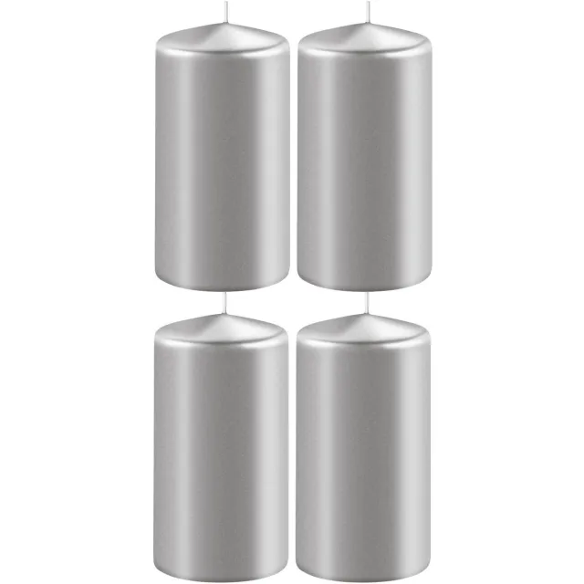 Enlightening Candles Cilinderkaars stompkaars - 4x - zilver - D6 x H15 cm - 58 branduren - Dikke kaarsen - Voor kandelaar of plateau