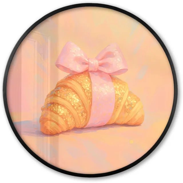 FrameYourWall Poster in lijst Rond - Fotolijst 80x80 cm - Posters - Croissant - Strik - Roze - Ronde posterlijst zwart - Decoratie - Wanddecoratie woonkamer - Muurdecoratie slaapkamer