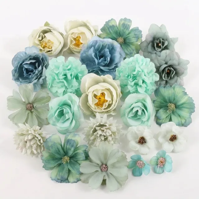NUVEX Groen kunstbloemen set losse bloemen 20 stuks decoratie bloemenmix voor muur decoratie DIY knutselen en interieur styling Groen, Mintgroen, Blauwgroen