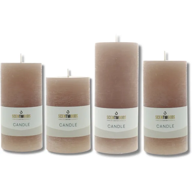 Scentmoods Rustieke Kaars Set Taupe – Set van 4 Neutrale Stompkaars en Dinerkaars voor een Rustieke Look