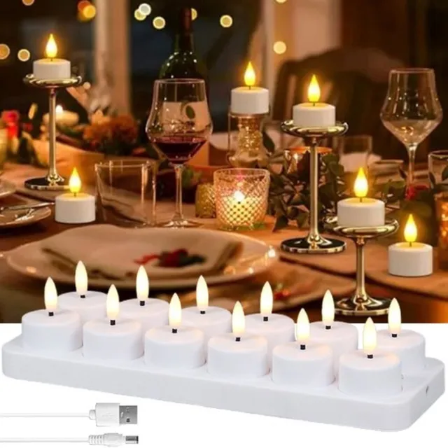 Mrilary 12 oplaadbare led-theelichtjes met laadstation - elektrische kaarsen voor kerstdecoratie tafeldecoratie - voor thuis kamer tafel Halloween kerstversiering(Geen afstandsbediening) Wit