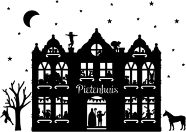 Bij ons onder de panne Herbruikbare statische raamfolie Sinterklaas Pietenhuis | Thema Sinterklaas | Sint en Piet | Pakhuis | Sinterklaasdorp Sinterklaas | Pietenpakhuis