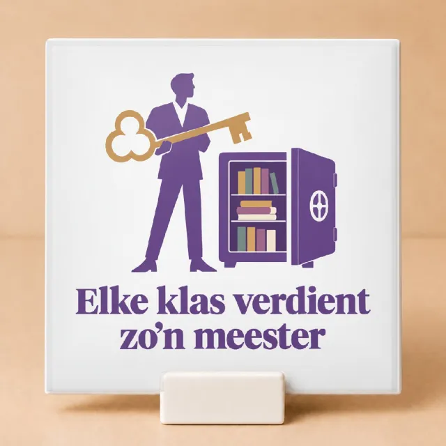 Bedruk King Vrolijke Klasbaas Tegel – Kleurrijke Wanddecoratie voor Leerkrachten en Onderwijsfans - 15 x 15 cm met houder Wit
