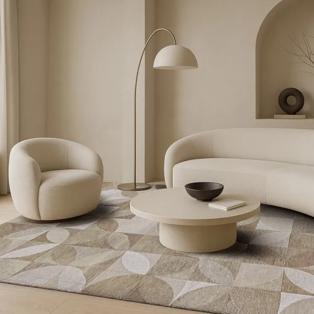 LOLA&MOI Binnen & Buiten Vloerkleed - 170 x 240 cm - Lola&Moi Rondo Diamond - Laagpolig Tapijt - Gerecycled PET - Made in Belgium - Circulair Beige