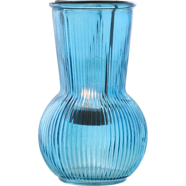J-Line theelichthouder - glas - blauw/zwart - large
