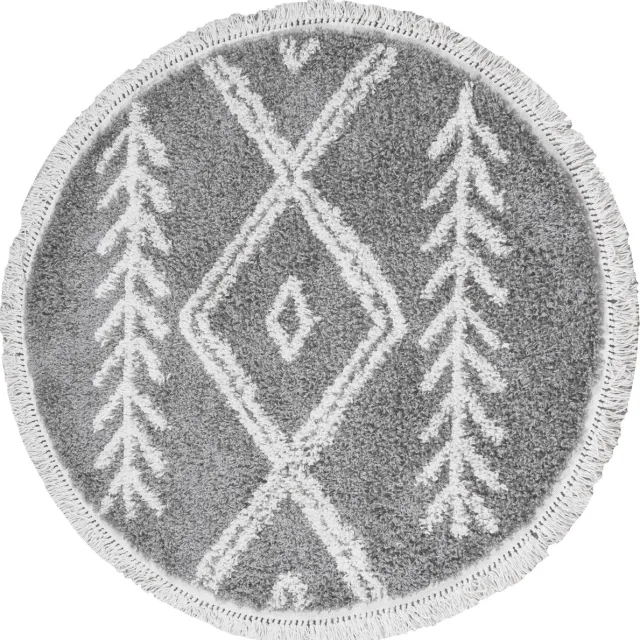 Veer Carpets Vloerkleed Rabat Grey Rond ø80 cm - Hoogpolig Vloerkleed – Berber / Bohemian Design Grijs