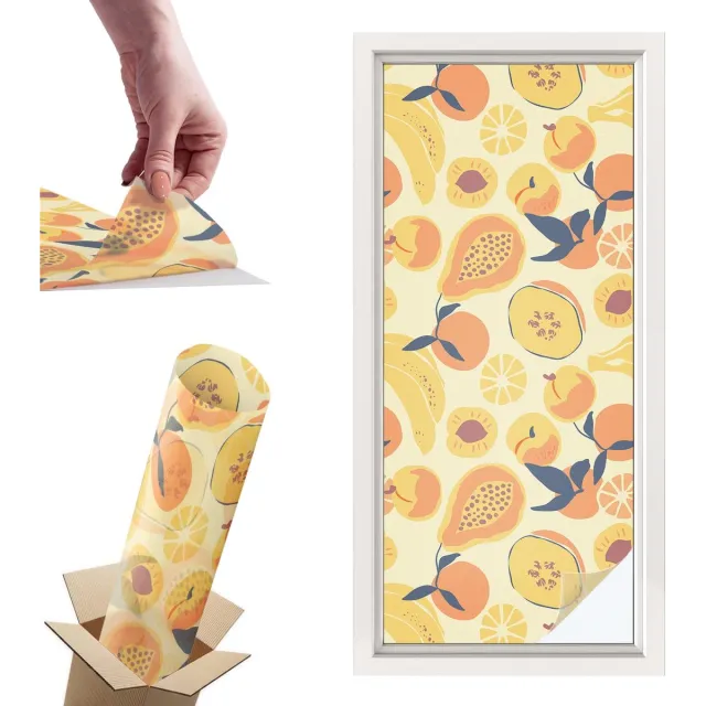 TULUP Raamfolie Anti inkijk - Sappig fruit Privacy Folie Raam - 50x116 cm - Geel Anti inkijk Folie - Raamfolie Tegen inkijk Glas in Lood - Naar de keuken, naar de eetkamer - Raamfolie Zonwering Geel - Sappig fruit