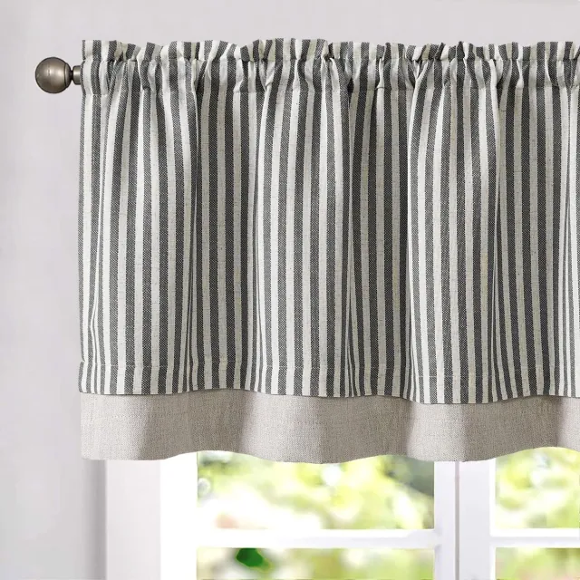 Famanu Korte keukengordijnen 45 cm val kleine cafégordijnen verduisterend dubbellaags gordijn valance voor gootsteen woonkamer kast met tunnelband 1 paneel zwart op beige Striped Black
